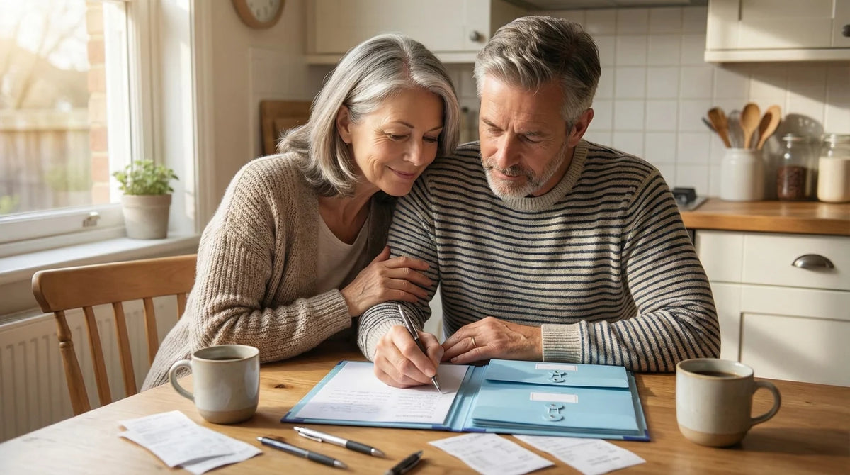 Couple filling out their folder